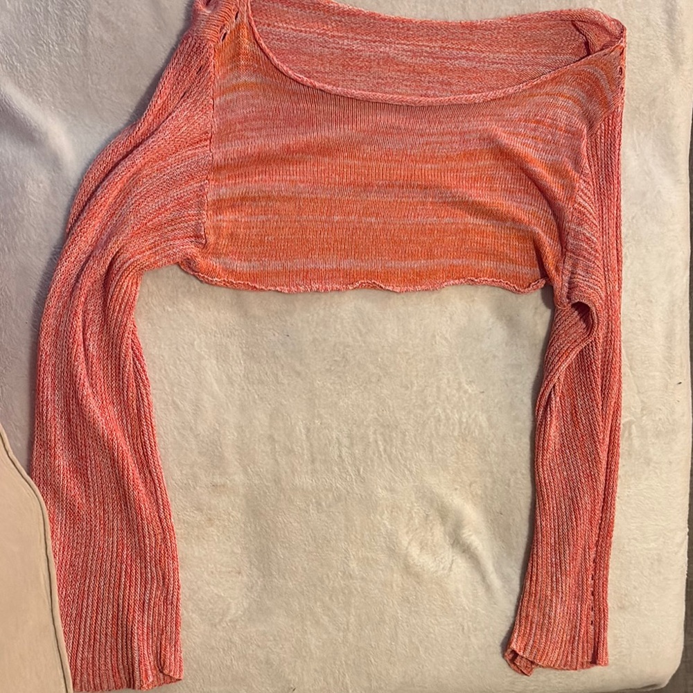 Coral Knit Long Sleeve Crop Top